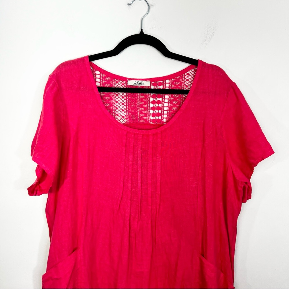 Bella pure Italian linen watermelon pink bubble hem lagenlook summer dress - Picture 5 of 15